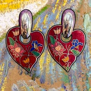 Vintage Cloisonné Floral Enamel Earrings